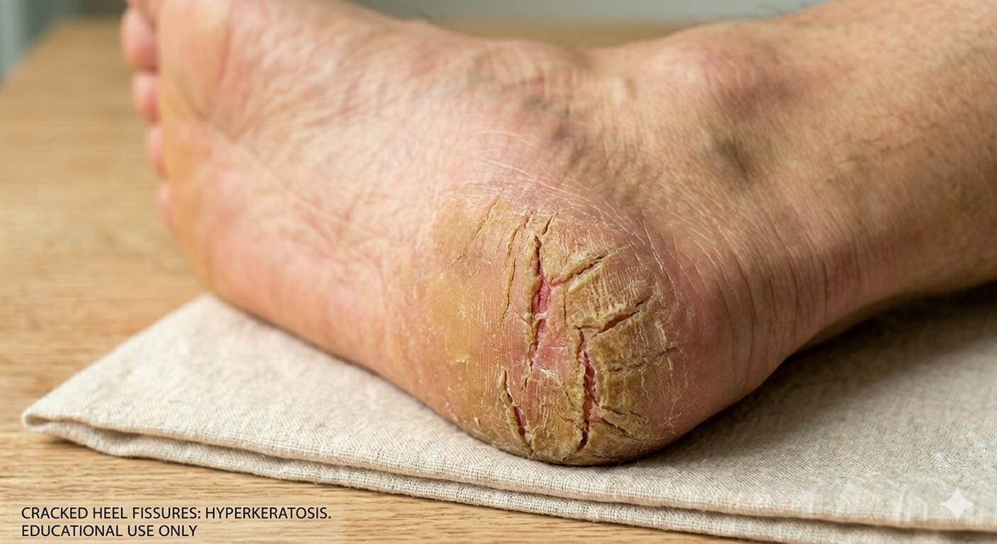 Severe cracked heel with deep fissures and breakdown of the underlying skin — what looks like a 'bad crack' may be hiding a true ulceration